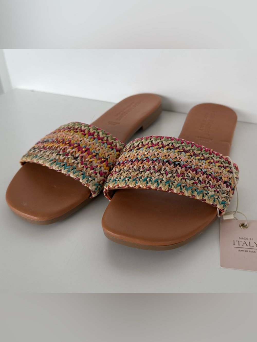 Woven Multicolor Raffia Slide Sandal - Women's